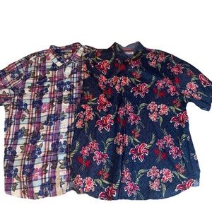 Tommy Bahama Hawaiian Shirt Lot XL Linen Blue Pink Hibiscus Polo